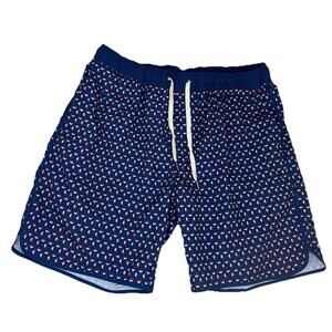 Fair Harbor Men's XL Lined Anchor Swim Trunks Nautical Red Navy Blue Geometric